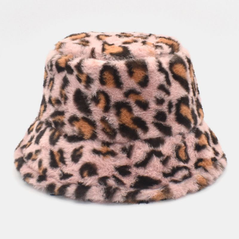 Kvinder Lammehår Varmt Blødt Leopardmønster Afslappet Personlighed Bucket Hat