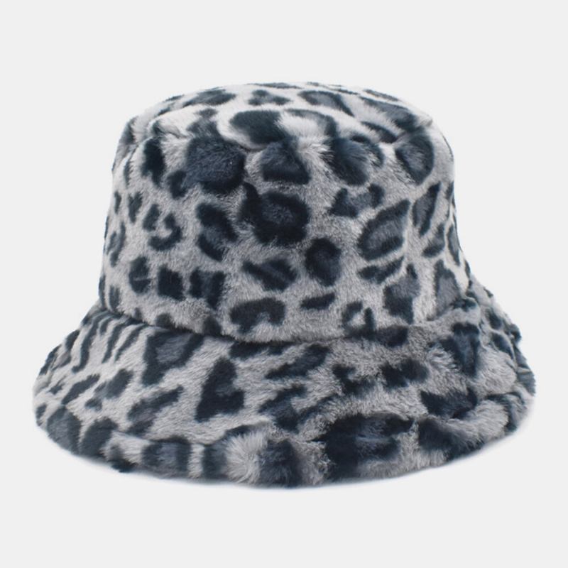 Kvinder Lammehår Varmt Blødt Leopardmønster Afslappet Personlighed Bucket Hat