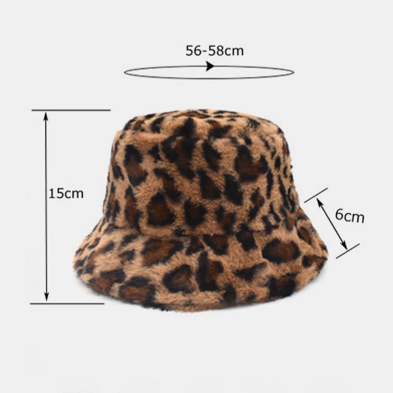 Kvinder Lammehår Varmt Blødt Leopardmønster Afslappet Personlighed Bucket Hat