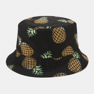 Kvinder Mænd Dobbeltsidet Frugt Ananas Mønster Udendørs Casual Solskygge Bucket Hat