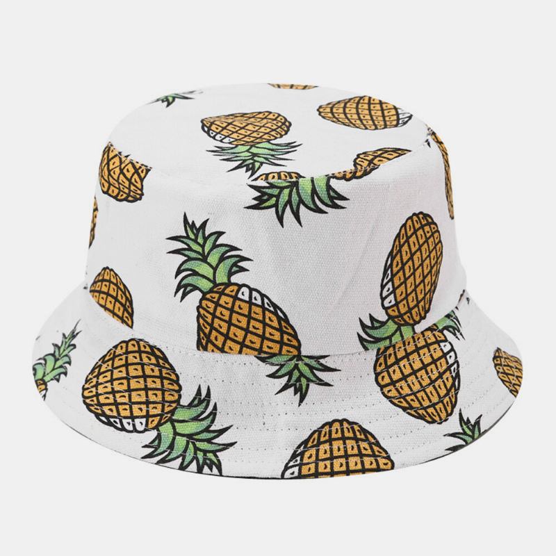 Kvinder Mænd Dobbeltsidet Frugt Ananas Mønster Udendørs Casual Solskygge Bucket Hat