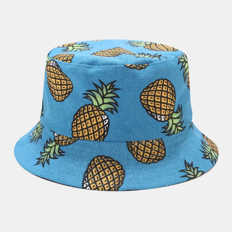 Kvinder Mænd Dobbeltsidet Frugt Ananas Mønster Udendørs Casual Solskygge Bucket Hat