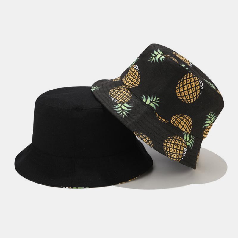 Kvinder Mænd Dobbeltsidet Frugt Ananas Mønster Udendørs Casual Solskygge Bucket Hat