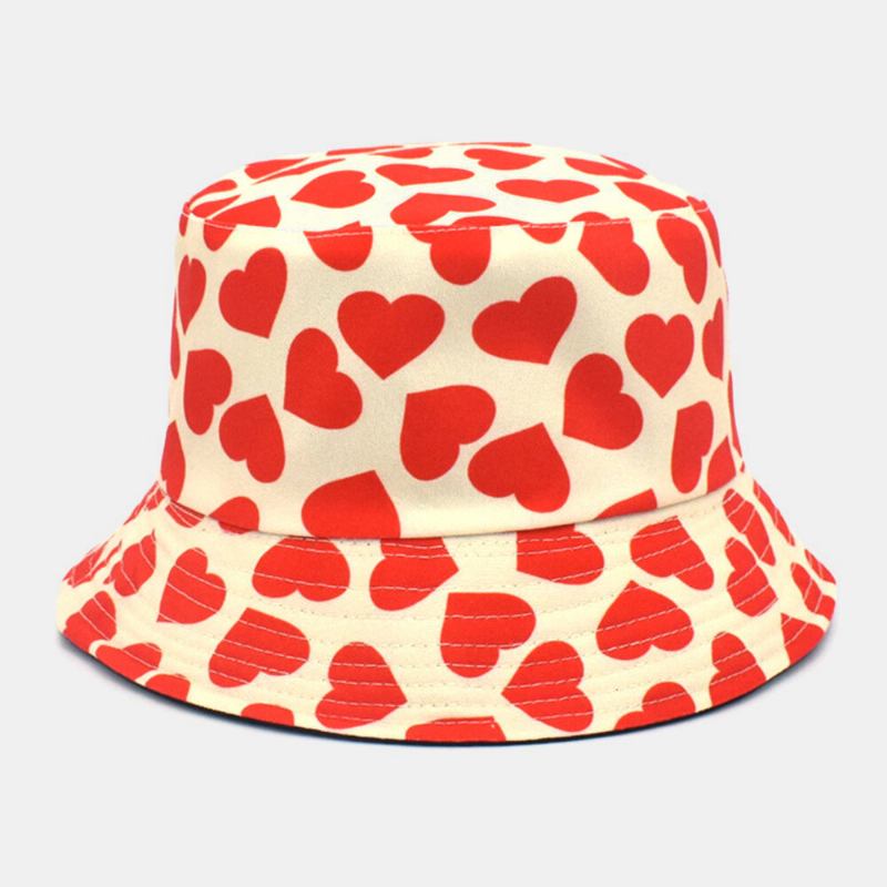 Kvinder Mænd Love Print Mønster Dobbeltsidet Udendørs Casual Solskygge Bucket Hat