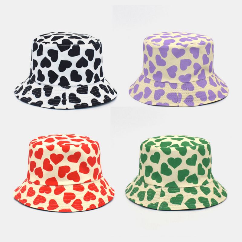 Kvinder Mænd Love Print Mønster Dobbeltsidet Udendørs Casual Solskygge Bucket Hat