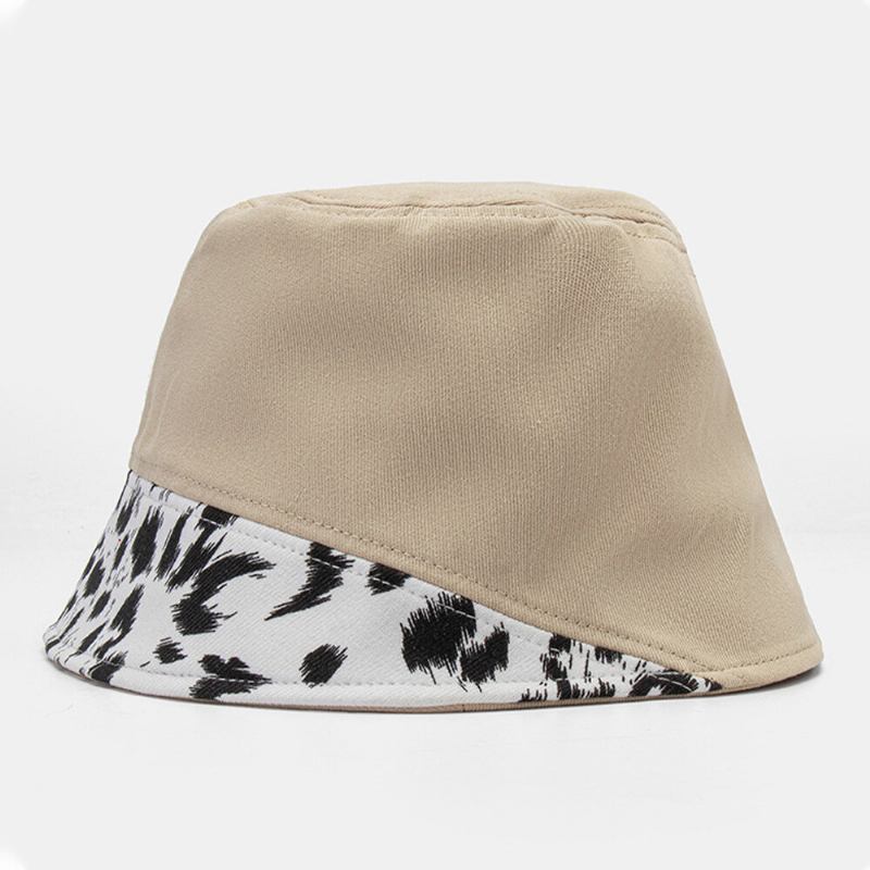 Kvinder Patchwork Leopardmønster Solhat Bomuld Mode All-match Solcreme Bucket Hat