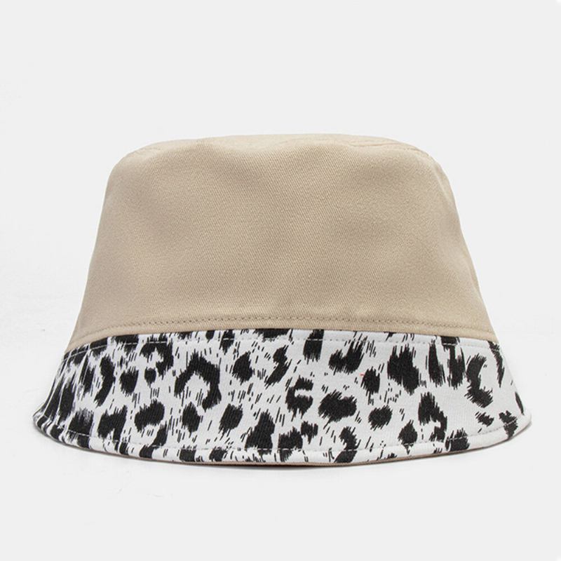 Kvinder Patchwork Leopardmønster Solhat Bomuld Mode All-match Solcreme Bucket Hat