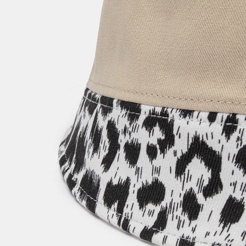 Kvinder Patchwork Leopardmønster Solhat Bomuld Mode All-match Solcreme Bucket Hat