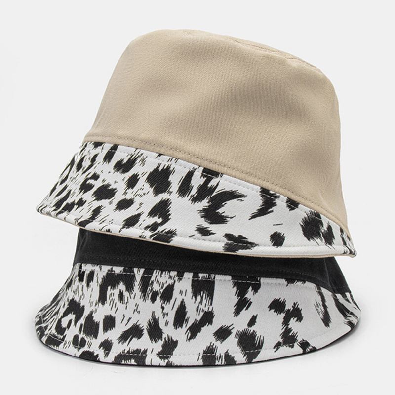 Kvinder Patchwork Leopardmønster Solhat Bomuld Mode All-match Solcreme Bucket Hat