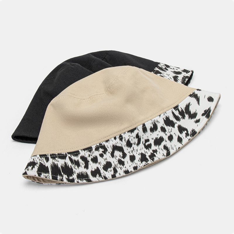 Kvinder Patchwork Leopardmønster Solhat Bomuld Mode All-match Solcreme Bucket Hat