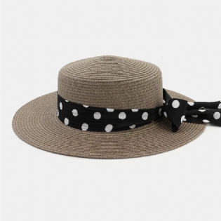 Kvinder Solcreme Ferie Sommer Solhat Elegant Stilfuld Stråhat Med Polka Dot Bånd