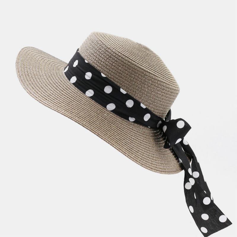 Kvinder Solcreme Ferie Sommer Solhat Elegant Stilfuld Stråhat Med Polka Dot Bånd