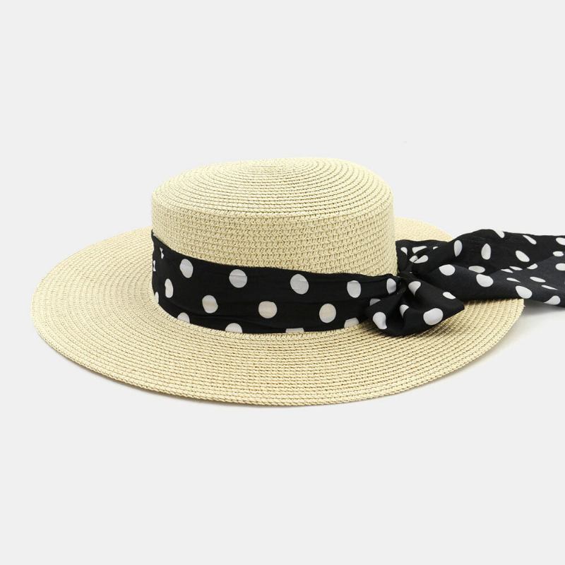 Kvinder Solcreme Ferie Sommer Solhat Elegant Stilfuld Stråhat Med Polka Dot Bånd