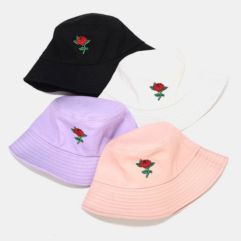 Kvinder Sommer Uv Beskyttelse Blomstermønster Broderi Afslappet Sød Solhat Bucket Hat