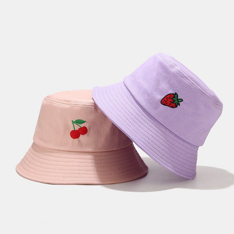 Kvinder Sommer Uv Beskyttelse Frugtmønster Broderi Casual Sød Visir Solhat Bucket Hat