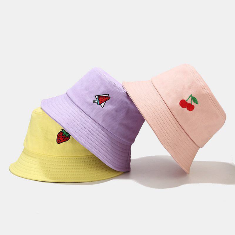 Kvinder Sommer Uv Beskyttelse Frugtmønster Broderi Casual Sød Visir Solhat Bucket Hat