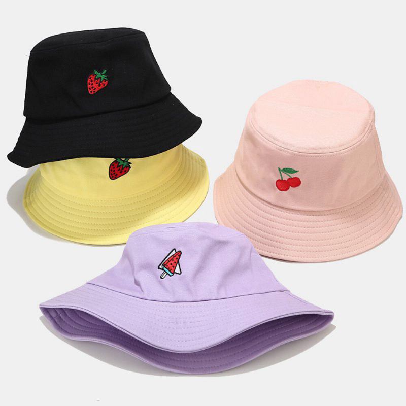 Kvinder Sommer Uv Beskyttelse Frugtmønster Broderi Casual Sød Visir Solhat Bucket Hat