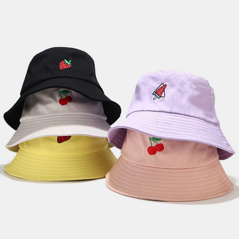 Kvinder Sommer Uv Beskyttelse Frugtmønster Broderi Casual Sød Visir Solhat Bucket Hat