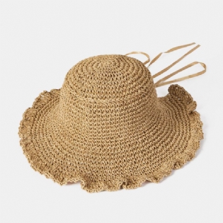 Kvinder Svamp Kant Rygåbning Bowknot Stråhat Sommer Solbeskyttelse Bucket Hat