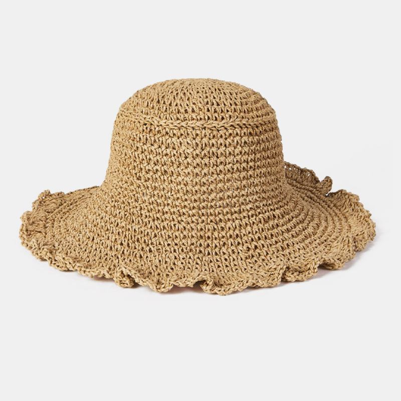 Kvinder Svamp Kant Rygåbning Bowknot Stråhat Sommer Solbeskyttelse Bucket Hat