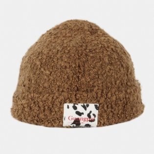 Kvinder Teddy Fløjl Ensfarvet Ko-mønster Brev Stof Label Varme Beanie Hat