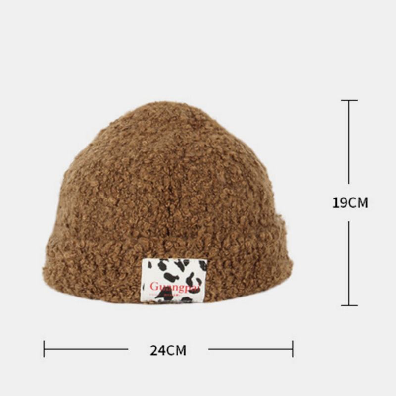 Kvinder Teddy Fløjl Ensfarvet Ko-mønster Brev Stof Label Varme Beanie Hat