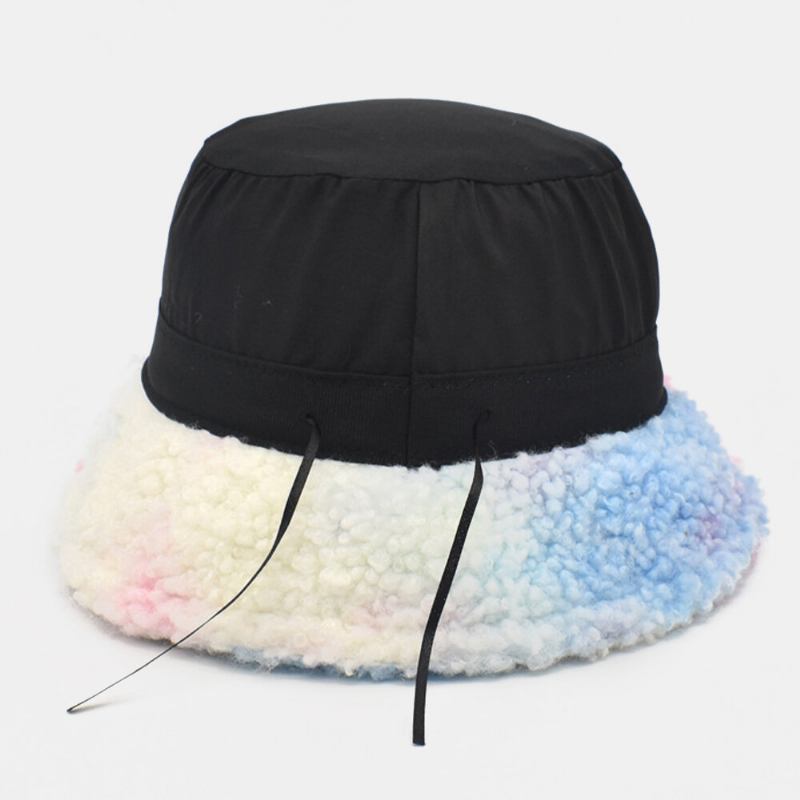 Kvinder Tie-dye Mix Farve Lammehår Varm Casual Sød Bucket Hat