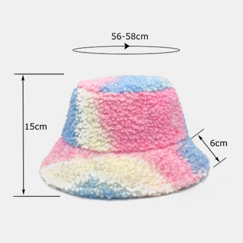 Kvinder Tie-dye Mix Farve Lammehår Varm Casual Sød Bucket Hat