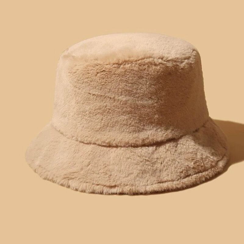 Kvinder Tyk Varm Vinter Bucket Huer Ensfarvet Piger Flad Top Velvet Fedoras Dame Plys Bob