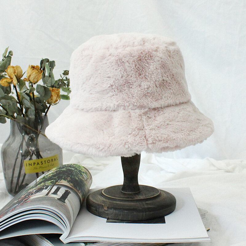 Kvinder Tyk Varm Vinter Bucket Huer Ensfarvet Piger Flad Top Velvet Fedoras Dame Plys Bob