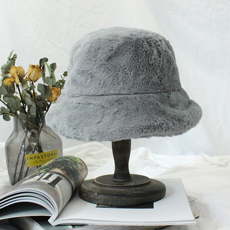 Kvinder Tyk Varm Vinter Bucket Huer Ensfarvet Piger Flad Top Velvet Fedoras Dame Plys Bob