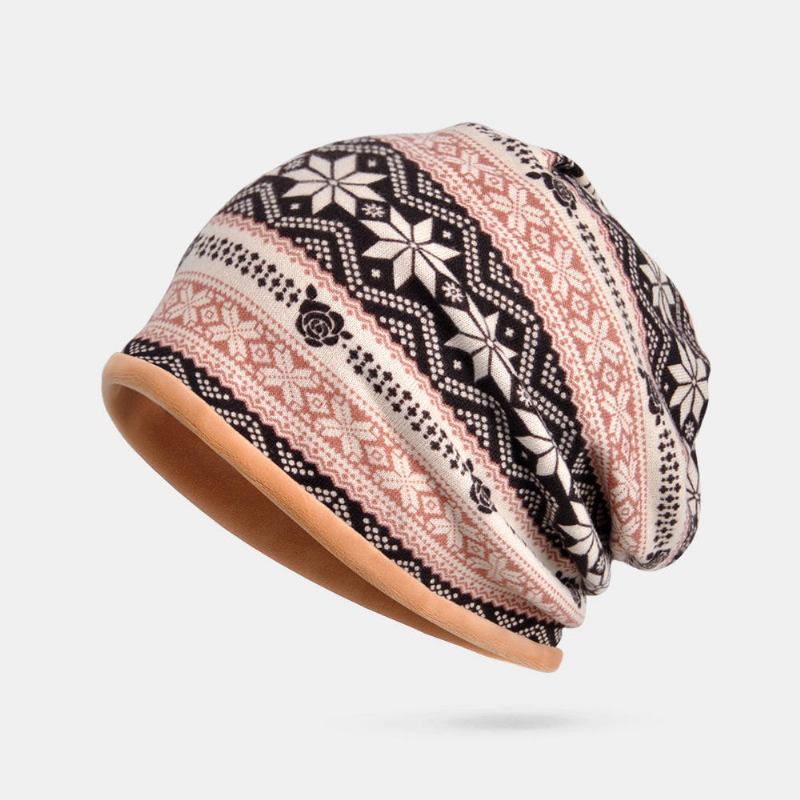 Kvinder Vinter Bomuld Multi-purpose Flower Printing Beanie