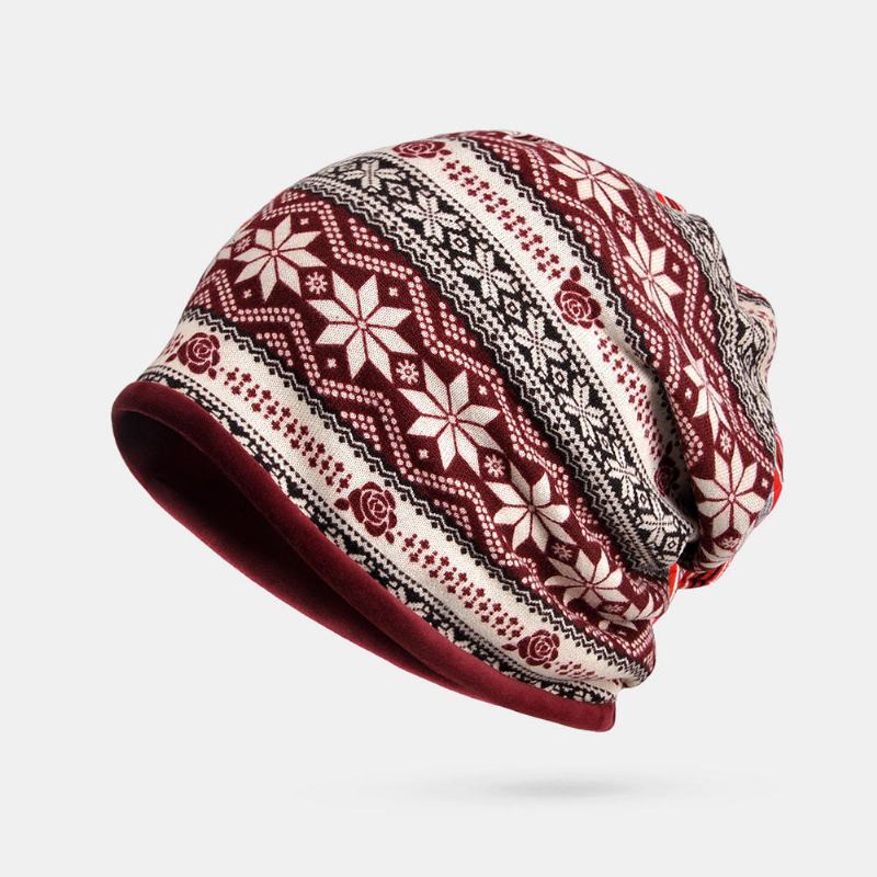 Kvinder Vinter Bomuld Multi-purpose Flower Printing Beanie