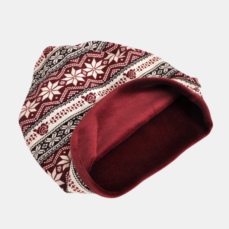 Kvinder Vinter Bomuld Multi-purpose Flower Printing Beanie