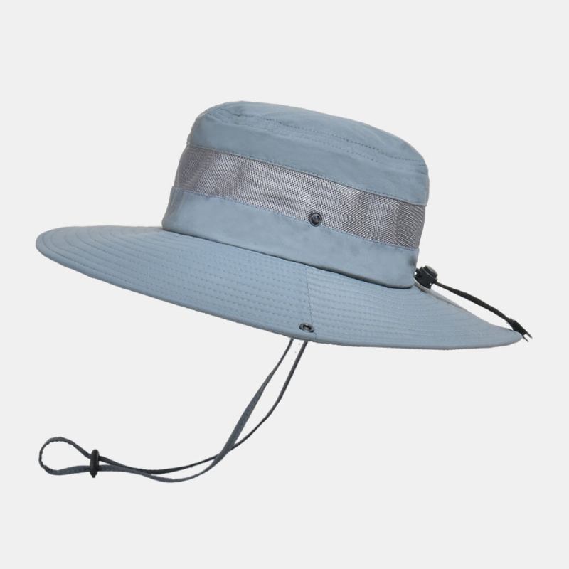 Mænd Åndbar Mesh Big Rim Udendørs Fiskeri Klatring Uv Beskyttelse Solsejl Vandtæt Bucket Hat