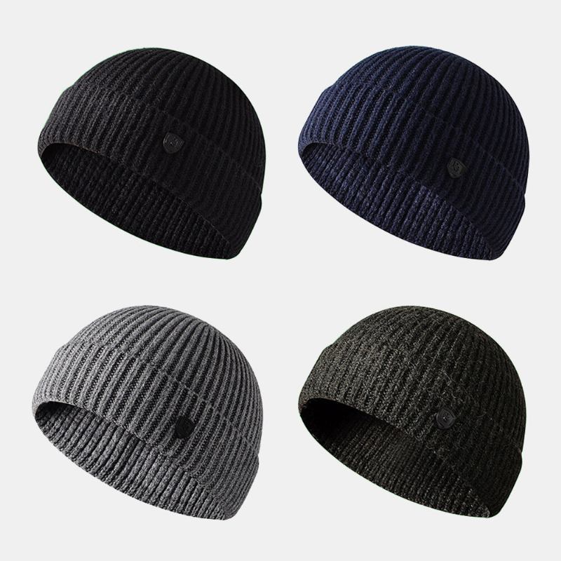 Mænd Beanie Hatte Strikket Brev Etiket All-match Thicken Warmth Landlord Kasket Skull Cap