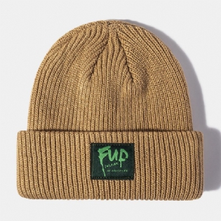 Mænd Beanie Huer Strikket Jacquard Letters Patch All-match Warm Skull Kasket Til Kvinder