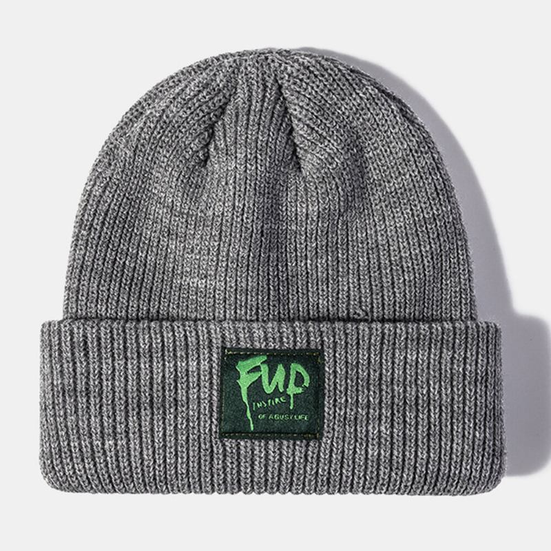 Mænd Beanie Huer Strikket Jacquard Letters Patch All-match Warm Skull Kasket Til Kvinder