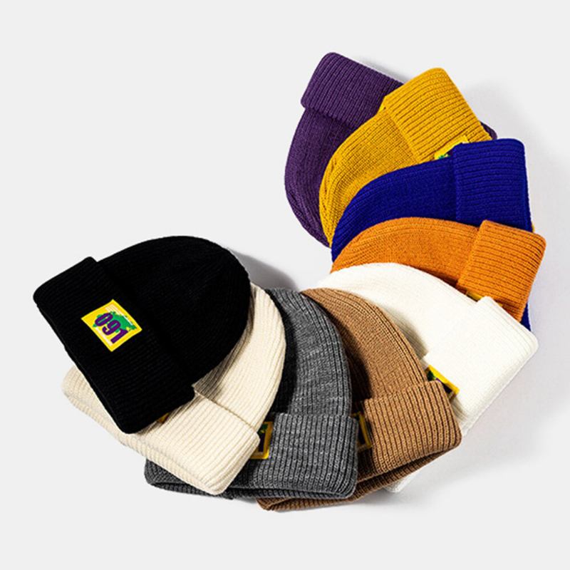 Mænd Beanie Huer Strikket Jacquard Nummer Kort Mønster Patch All-match Varme Skull Kasket Til Damer