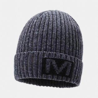 Mænd Bogstavmønster Efterår Vinter Ørebeskyttelse Cool Protection Strikket Hue Elastic Thicken Plus Velvet Warm Huer Beanie Hat