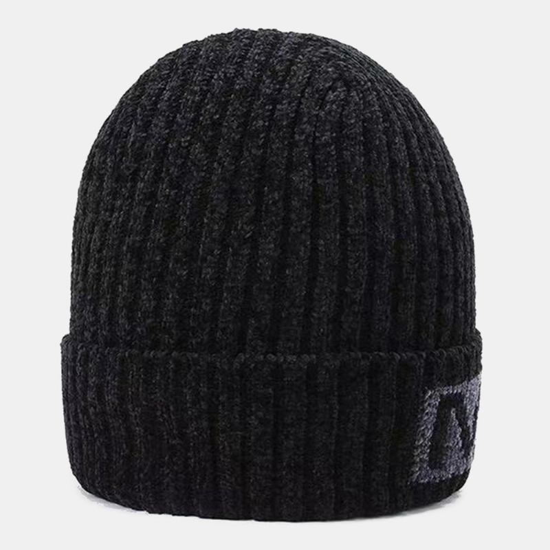 Mænd Bogstavmønster Efterår Vinter Ørebeskyttelse Cool Protection Strikket Hue Elastic Thicken Plus Velvet Warm Huer Beanie Hat