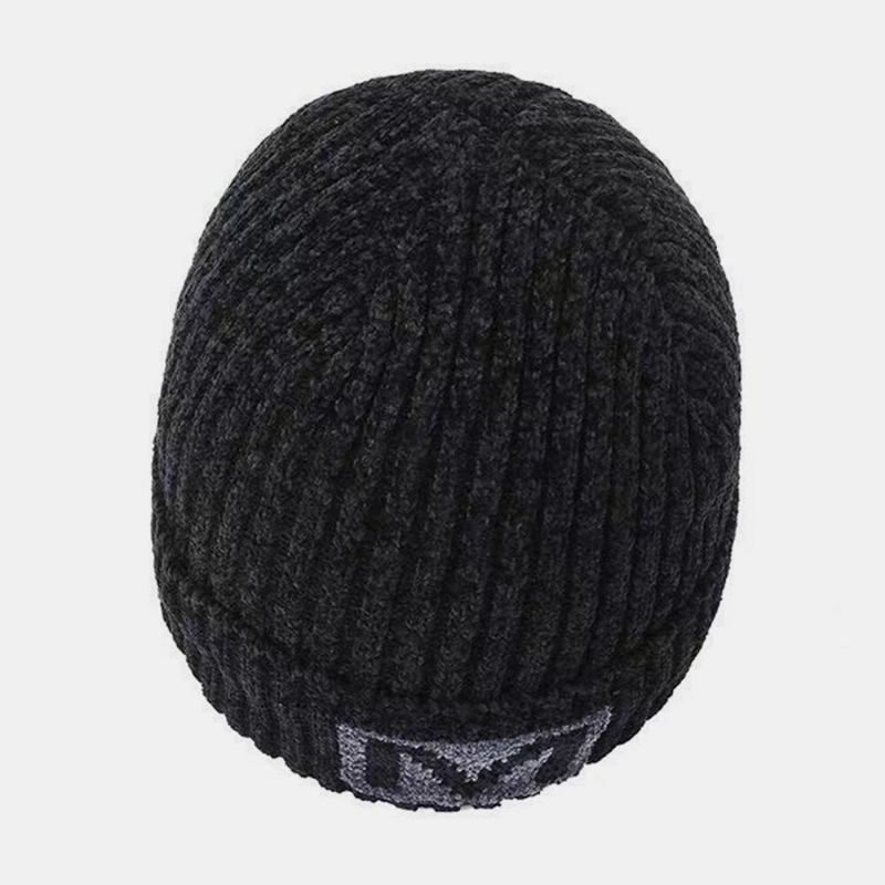 Mænd Bogstavmønster Efterår Vinter Ørebeskyttelse Cool Protection Strikket Hue Elastic Thicken Plus Velvet Warm Huer Beanie Hat