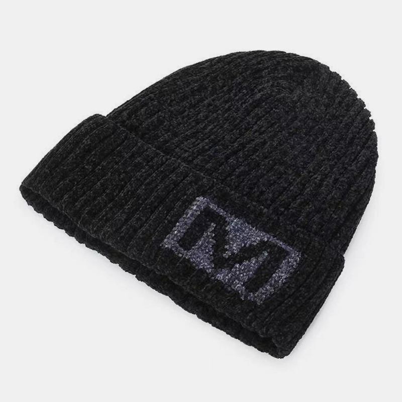 Mænd Bogstavmønster Efterår Vinter Ørebeskyttelse Cool Protection Strikket Hue Elastic Thicken Plus Velvet Warm Huer Beanie Hat