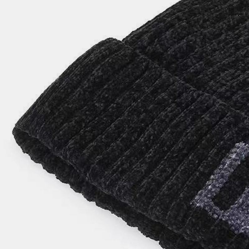 Mænd Bogstavmønster Efterår Vinter Ørebeskyttelse Cool Protection Strikket Hue Elastic Thicken Plus Velvet Warm Huer Beanie Hat