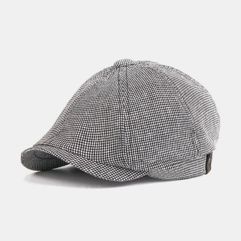 Mænd Bomuld Baskerhue Gittermønster Britisk Retro Newsboy Hatte Peaked Kasket Octagonal Hat