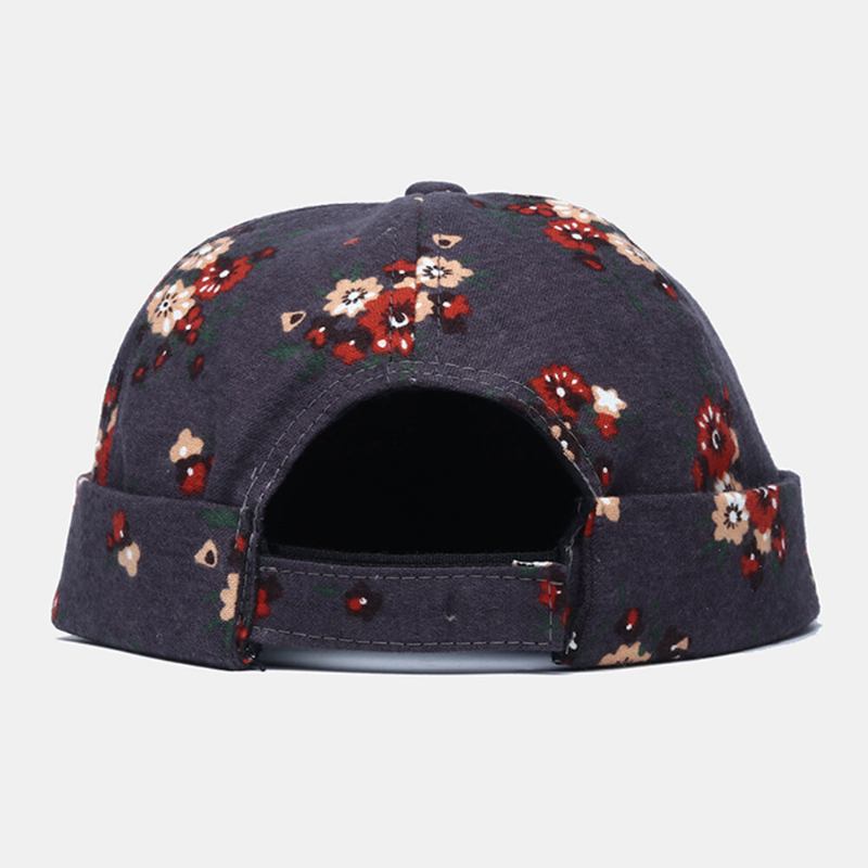 Mænd Bomuld Blomster Mønster Justerbar Retro Casual Crimping Beanie Udlejer Kasket Skull Cap