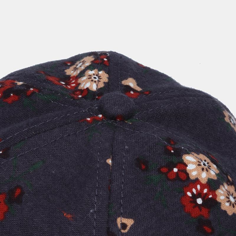 Mænd Bomuld Blomster Mønster Justerbar Retro Casual Crimping Beanie Udlejer Kasket Skull Cap