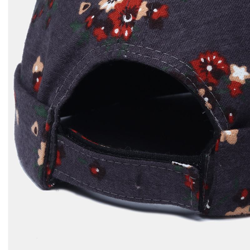 Mænd Bomuld Blomster Mønster Justerbar Retro Casual Crimping Beanie Udlejer Kasket Skull Cap