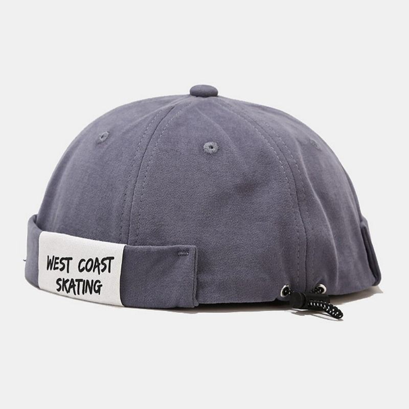 Mænd Bomuld Brev Slogan Patchwork Udendørs Casual Udlejer Kasket Kanteløs Beanie Skull Cap