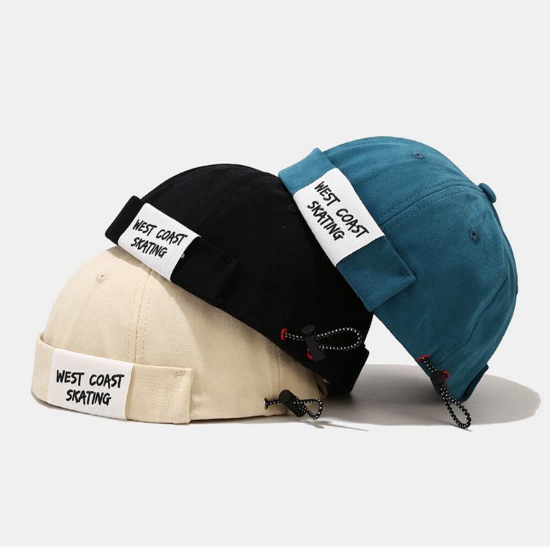 Mænd Bomuld Brev Slogan Patchwork Udendørs Casual Udlejer Kasket Kanteløs Beanie Skull Cap